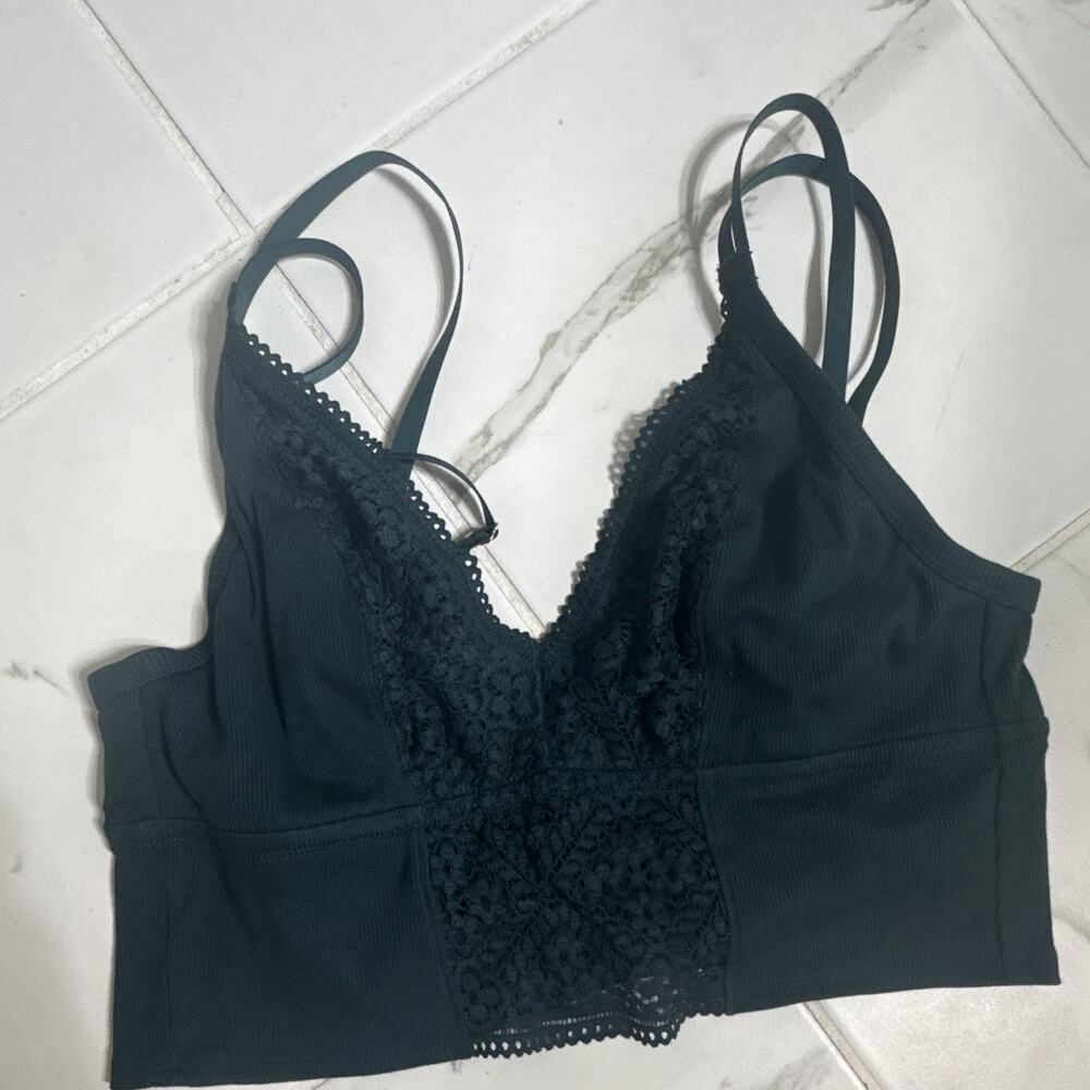Aerie Real Good Green Lace Wireless Bralette Adjustable Straps Hook & Eye XL